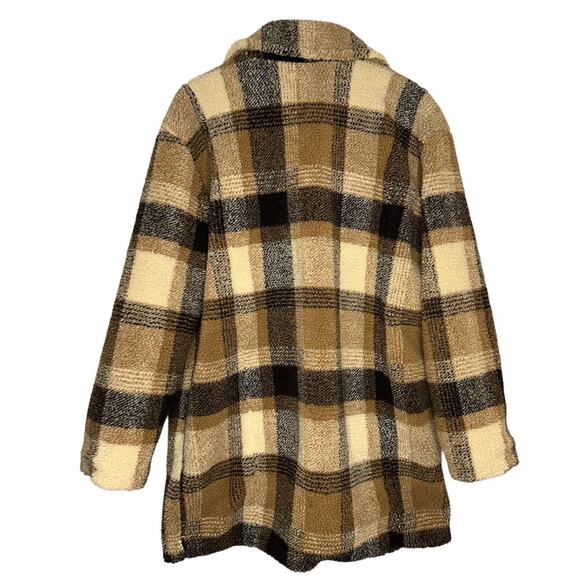 American Eagle Outfitters Brown Plaid Sherpa Teddy Coat Pockets Size Large - Picture 8 of 10
